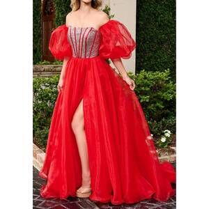 NEW RACHEL ALLAN rhinestone beaded corset ballgown in red